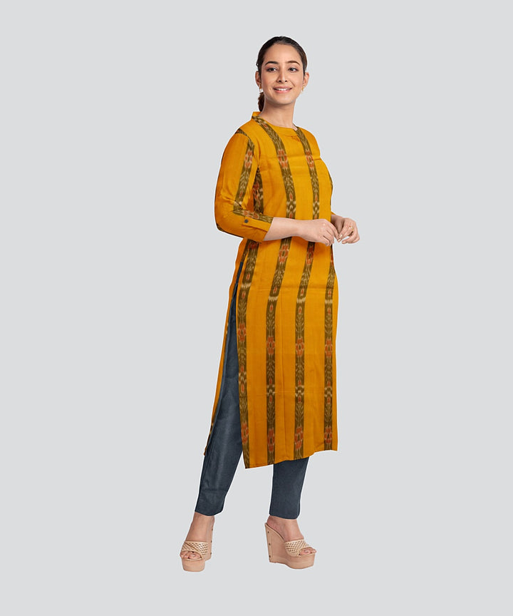 Yellow Black Handloom Cotton Nuapatna Dress Material