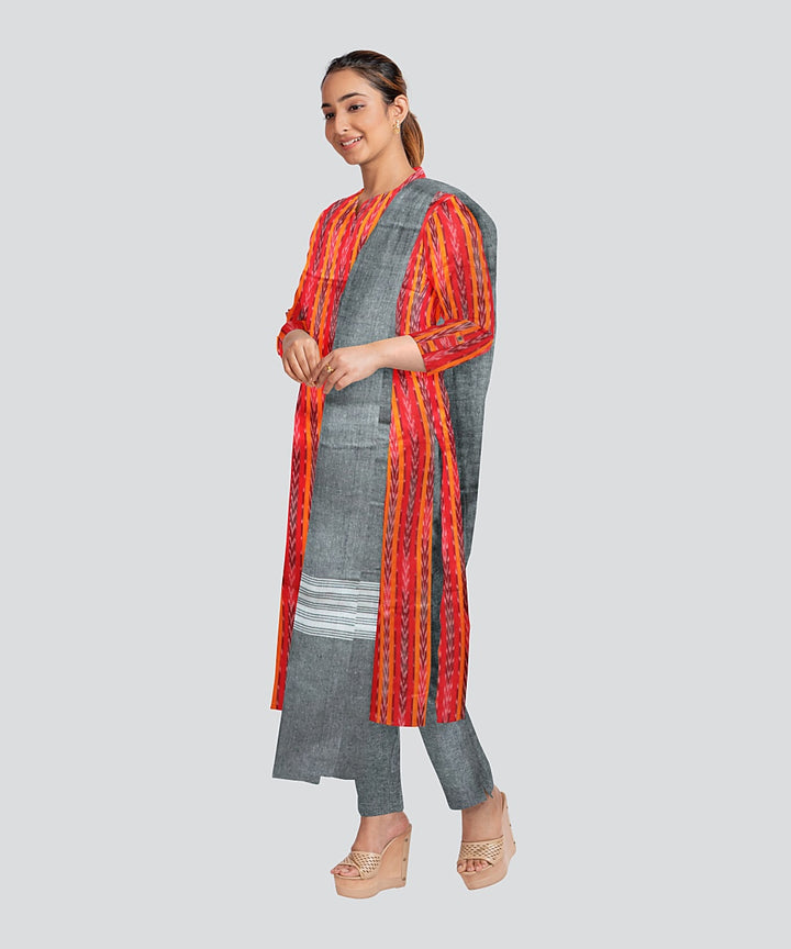 Multicolor Grey Handloom Cotton Nuapatna Dress Material