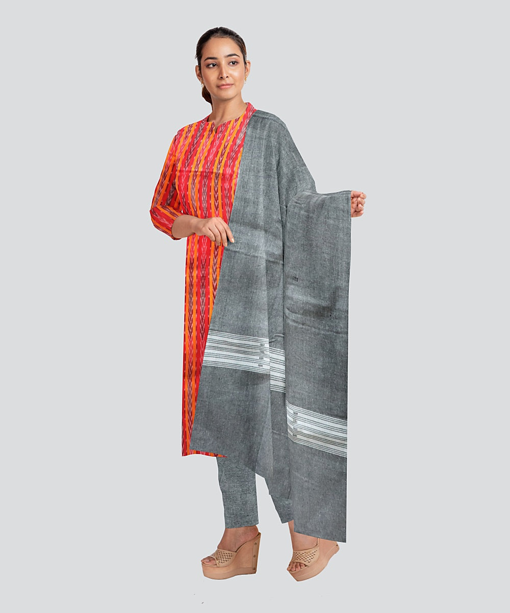 Multicolor Grey Handloom Cotton Nuapatna Dress Material