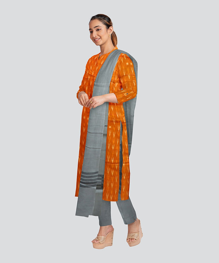 Orange White Handloom Cotton Nuapatna Dress Material