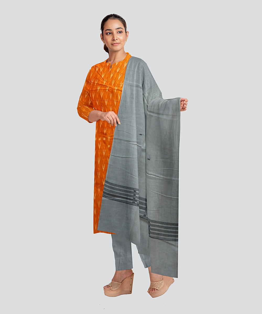 Orange White Handloom Cotton Nuapatna Dress Material