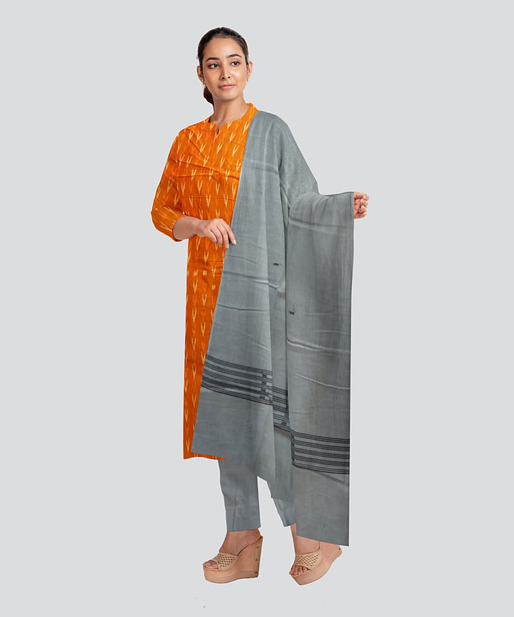 Orange White Handloom Cotton Nuapatna Dress Material