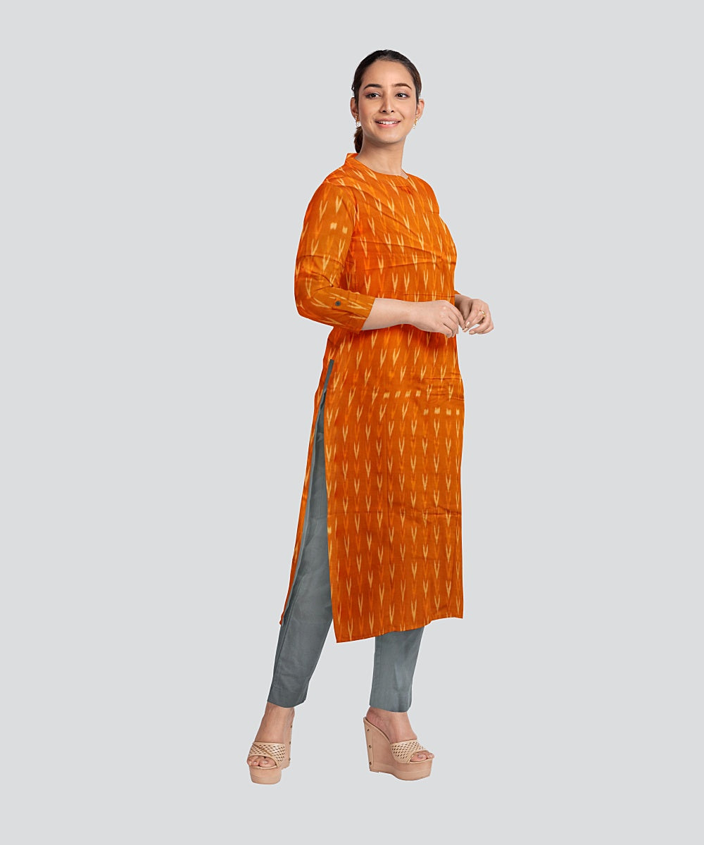 Orange White Handloom Cotton Nuapatna Dress Material