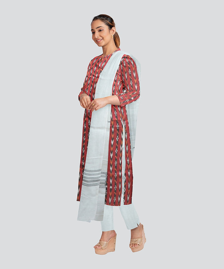 Maroon White Handloom Cotton Nuapatna Dress Material