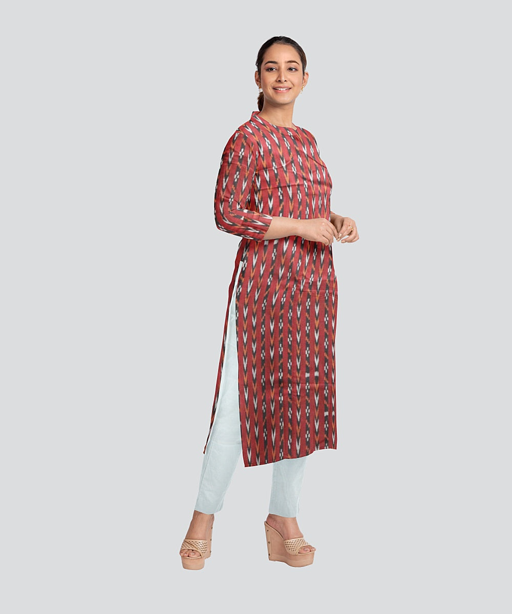 Maroon White Handloom Cotton Nuapatna Dress Material