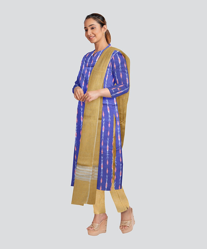 Cyan Green Yellow Handloom Cotton Nuapatna Dress Material