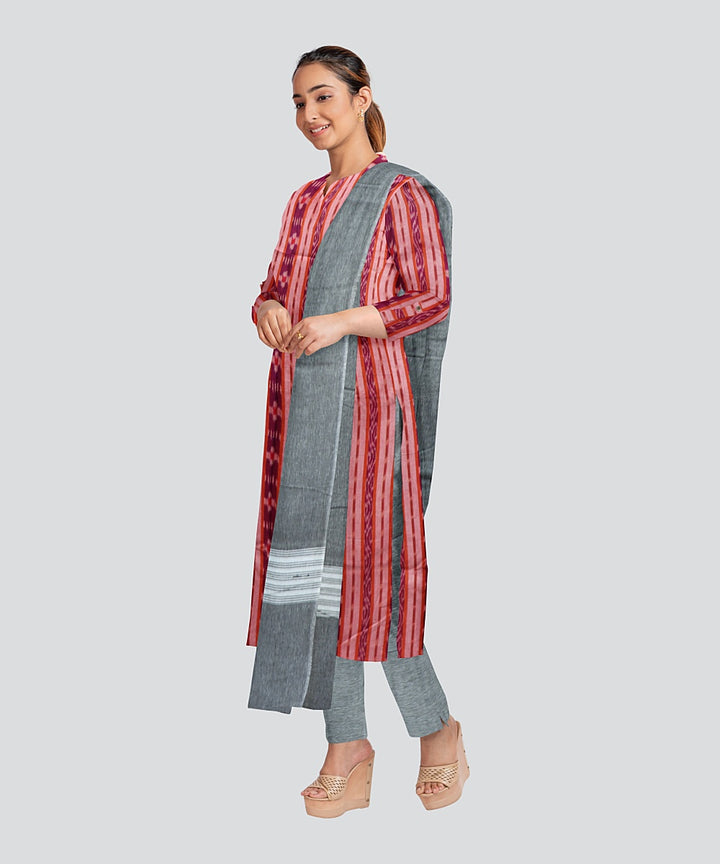 Peach Grey Handloom Cotton Nuapatna Dress Material