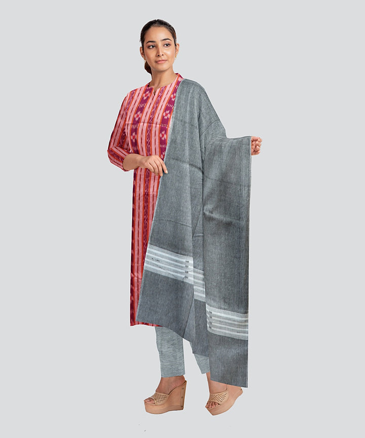 Peach Grey Handloom Cotton Nuapatna Dress Material