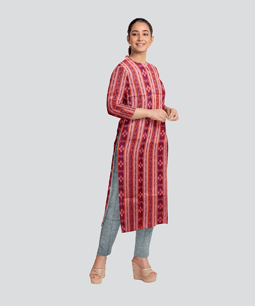 Peach Grey Handloom Cotton Nuapatna Dress Material