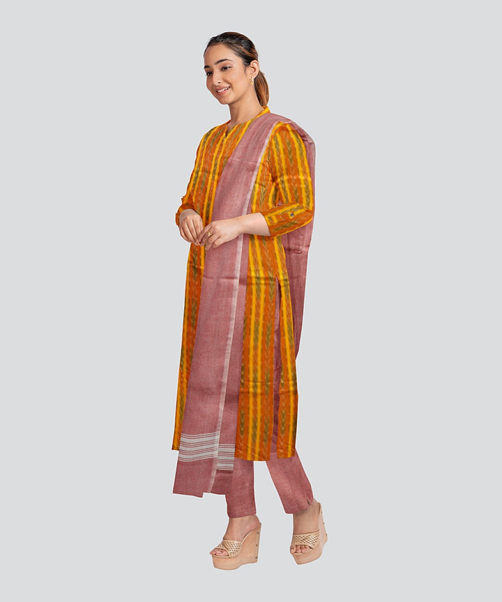 Yellow Coral Pink Handloom Cotton Nuapatna Dress Material