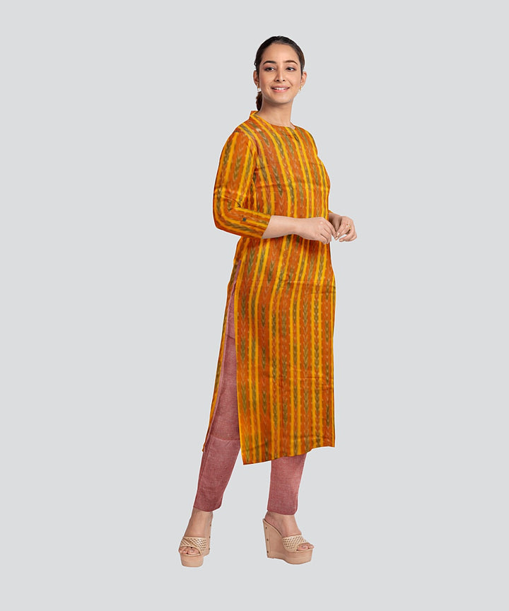 Yellow Coral Pink Handloom Cotton Nuapatna Dress Material