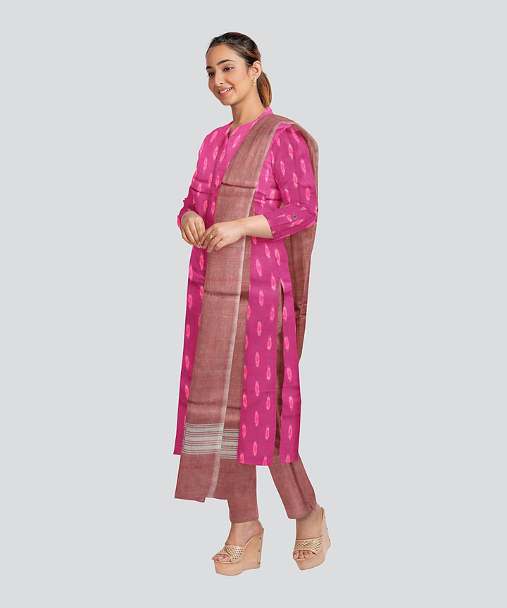 Purple Coral Pink Handloom Cotton Nuapatna Dress Material