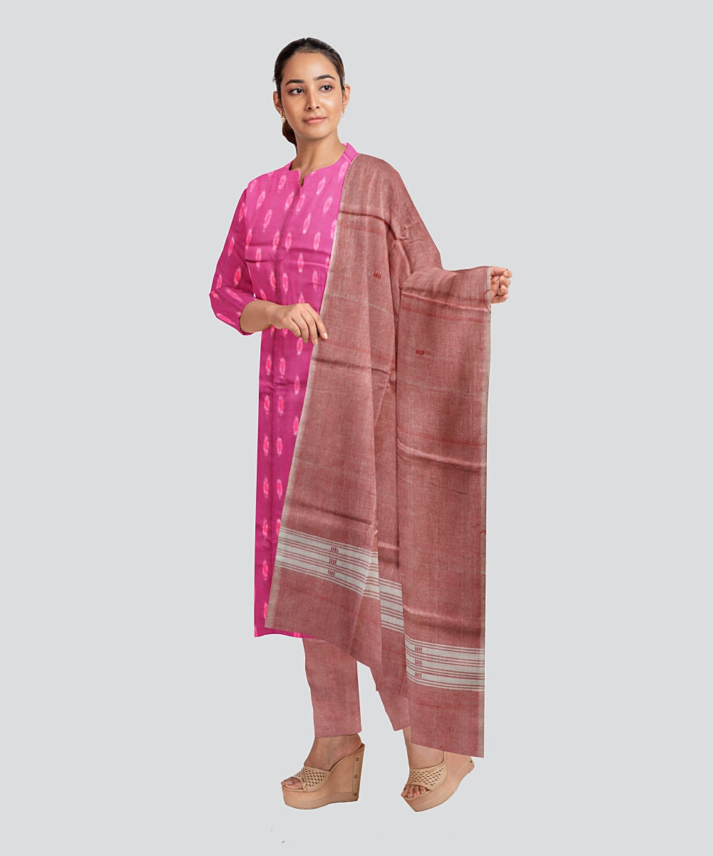 Purple Coral Pink Handloom Cotton Nuapatna Dress Material