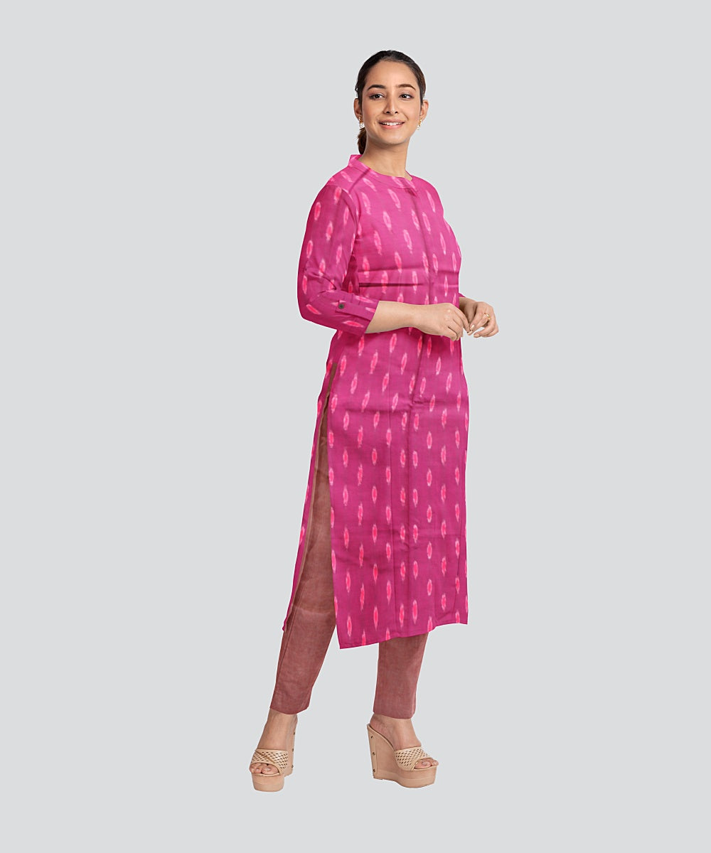 Purple Coral Pink Handloom Cotton Nuapatna Dress Material