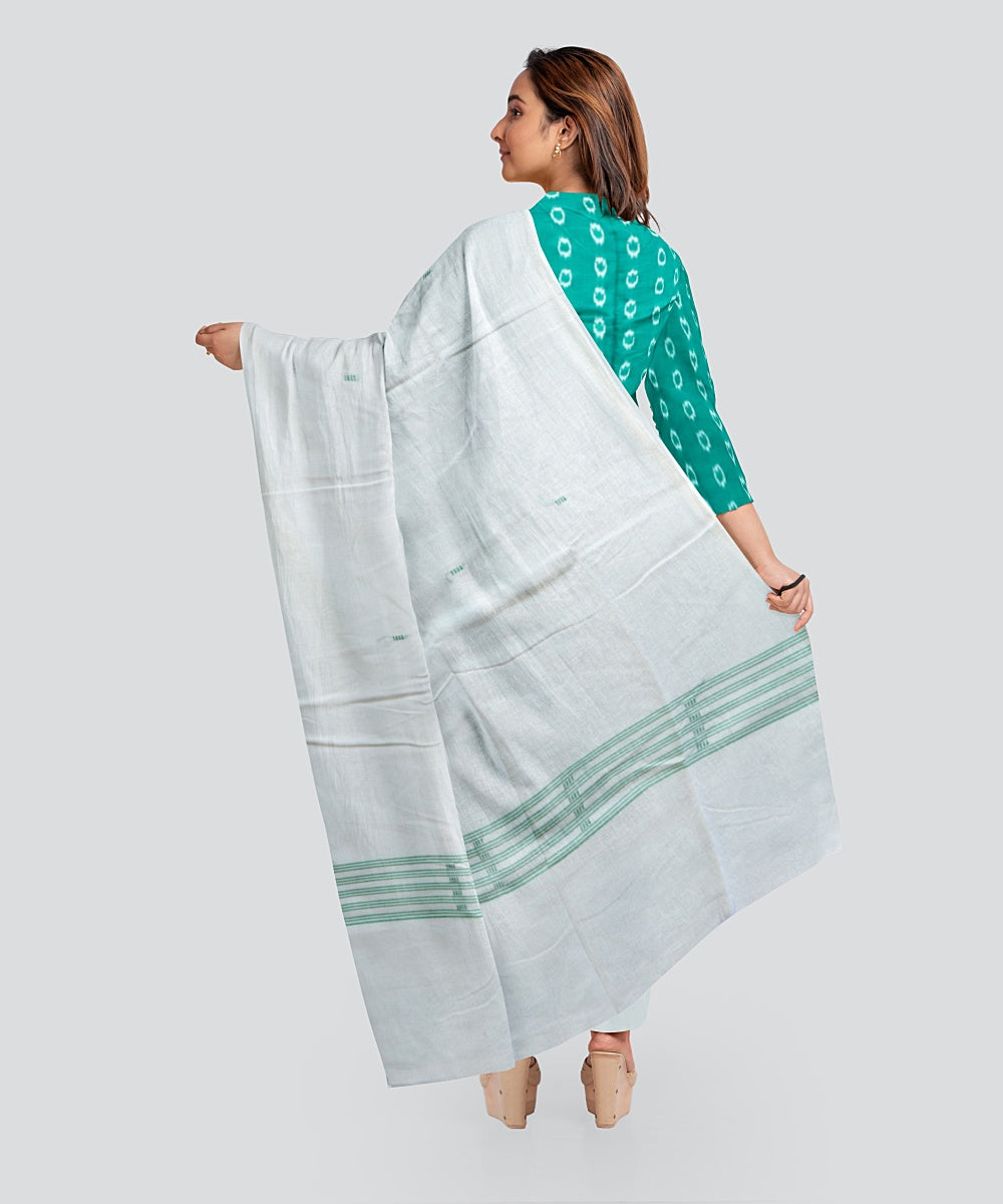 Teal Green White Handloom Cotton Nuapatna Dress Material