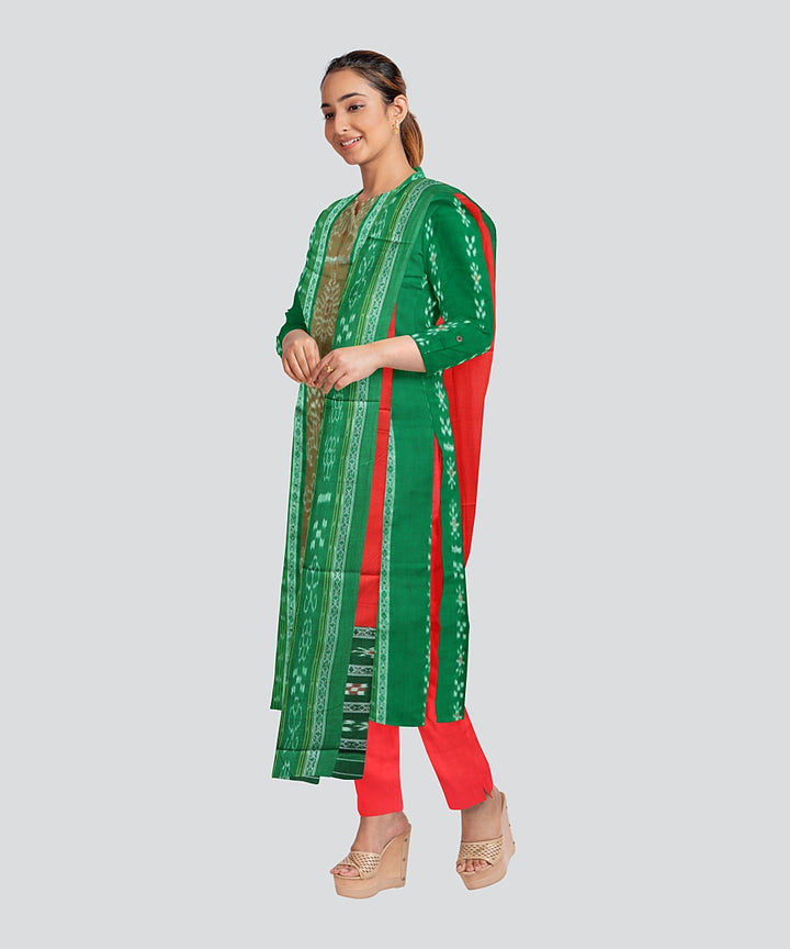 Dark Green Dark Red Handloom Nuapatna Cotton Dress Material