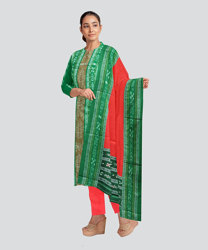 Dark Green Dark Red Handloom Nuapatna Cotton Dress Material