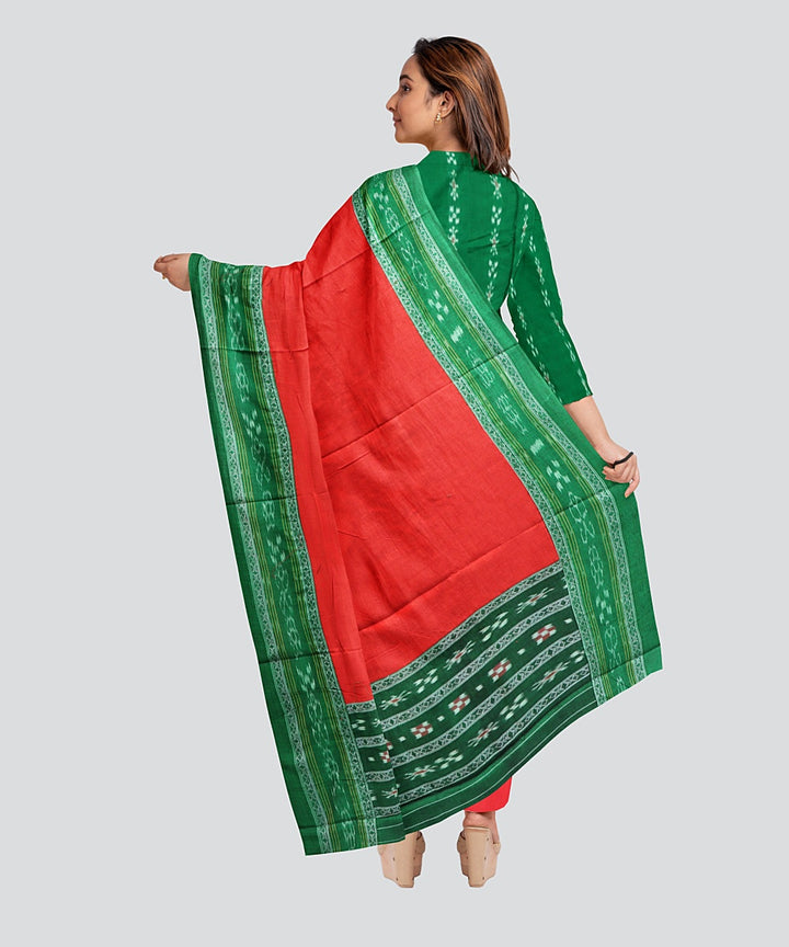 Dark Green Dark Red Handloom Nuapatna Cotton Dress Material