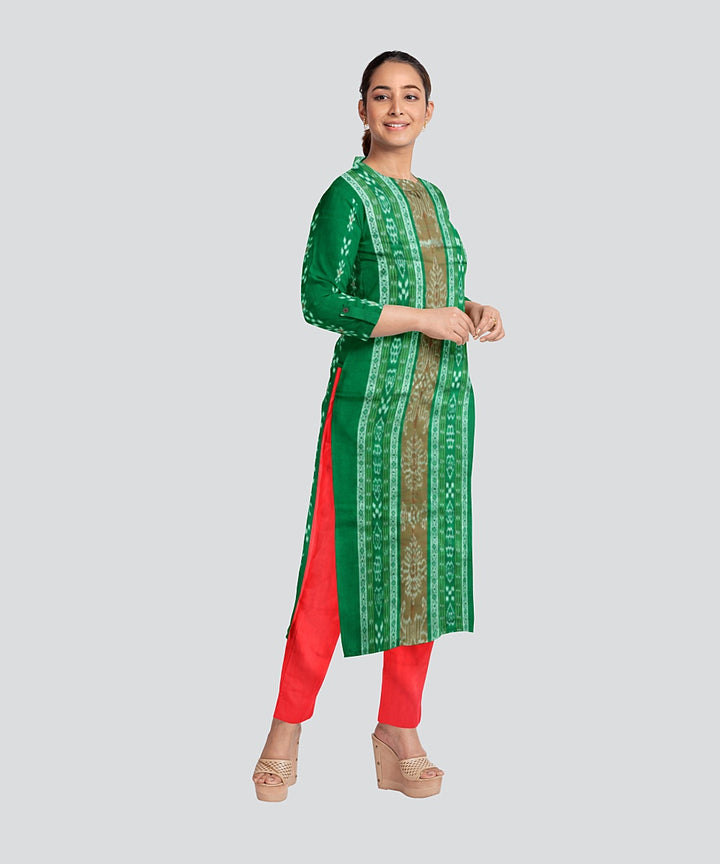 Dark Green Dark Red Handloom Nuapatna Cotton Dress Material