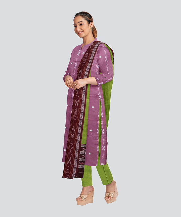 Brown Olive Green Handloom Cotton Nuapatna Dress Material