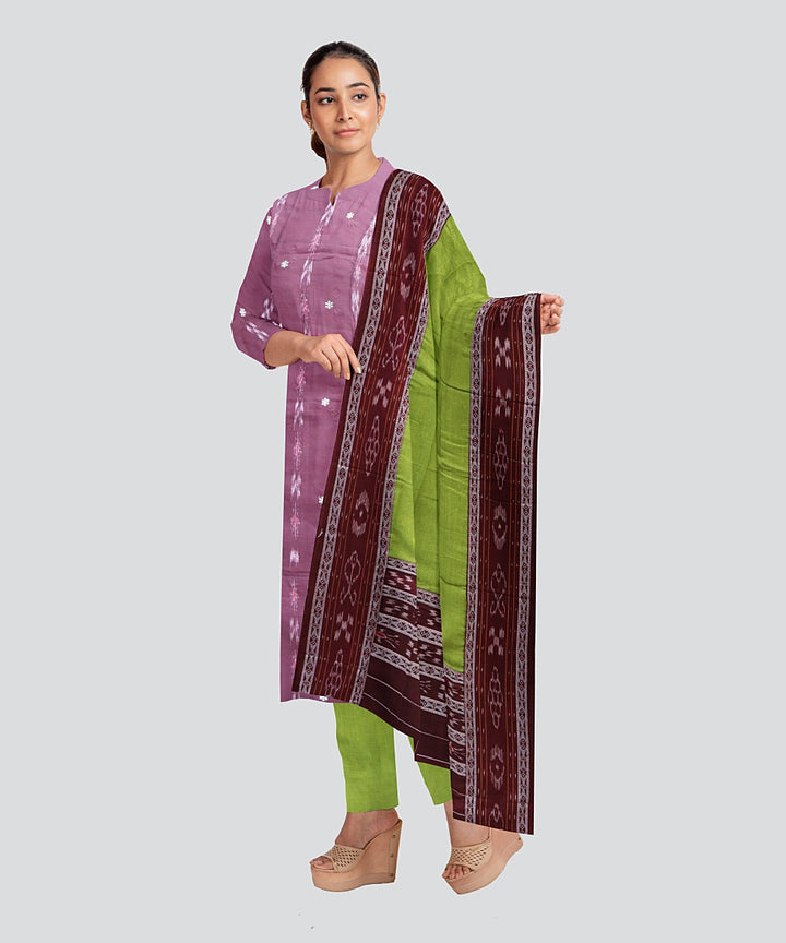 Brown Olive Green Handloom Cotton Nuapatna Dress Material