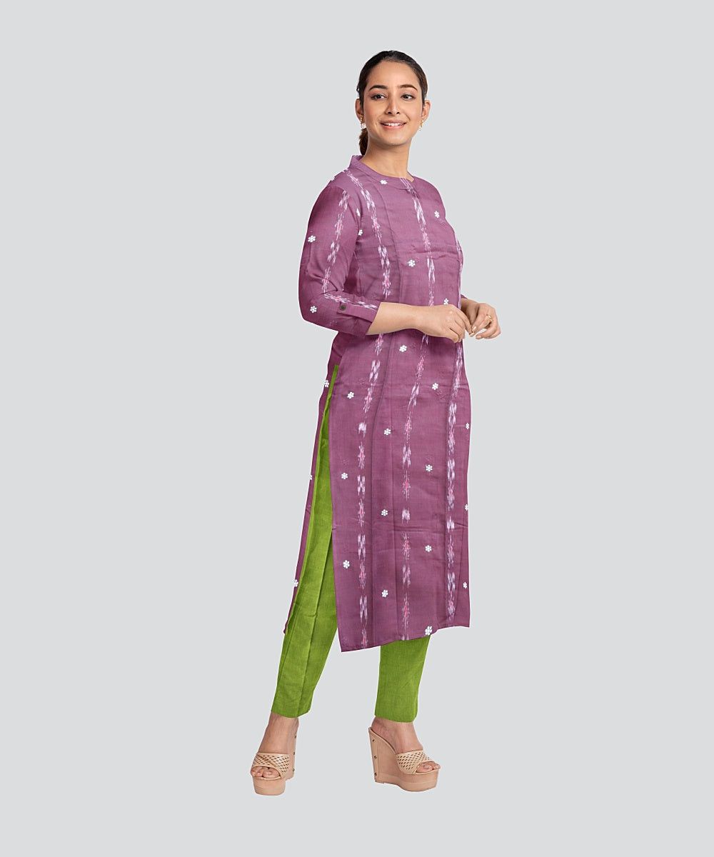 Brown Olive Green Handloom Cotton Nuapatna Dress Material