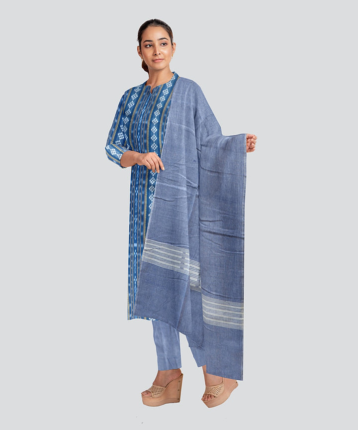 Navy Blue Cornflower Blue Handloom Cotton Nuapatna Dress Material