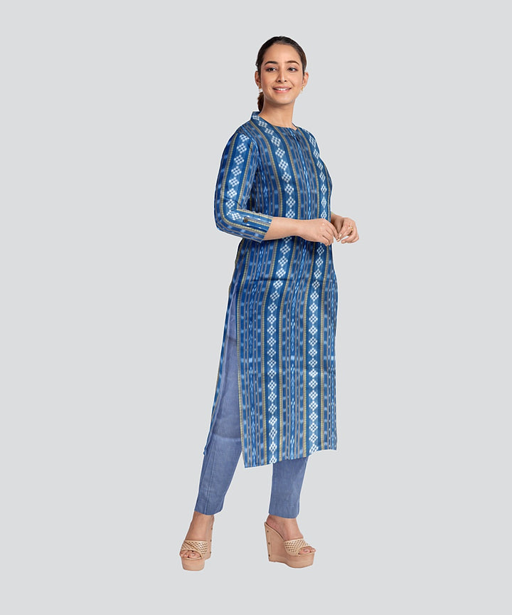 Navy Blue Cornflower Blue Handloom Cotton Nuapatna Dress Material