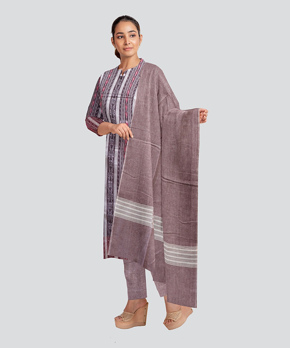 Brown Dark Chestnut Handloom Cotton Nuapatna Dress Material