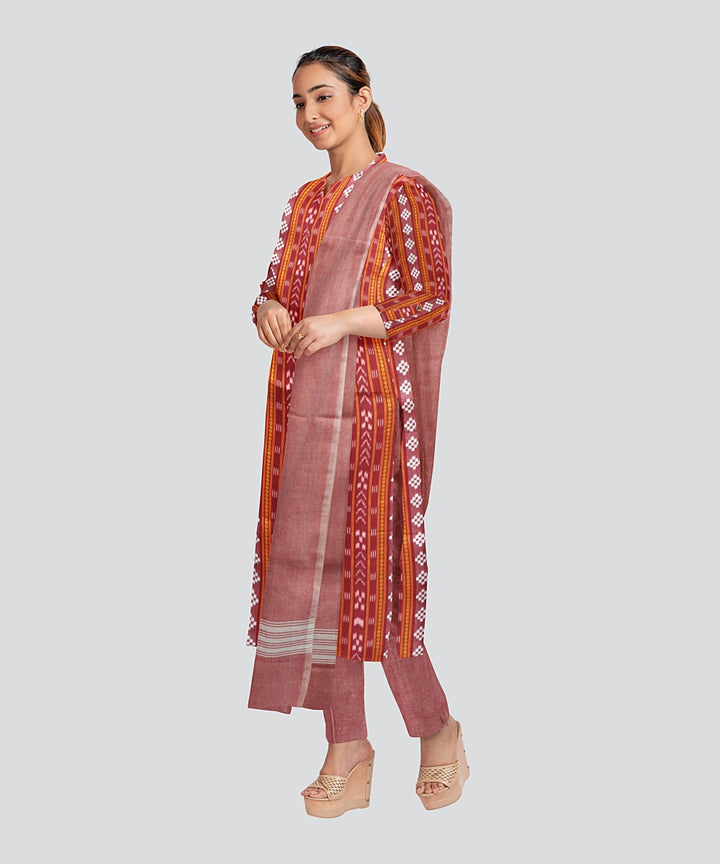 Maroon Coral Pink Handloom Cotton Nuapatna Dress Material