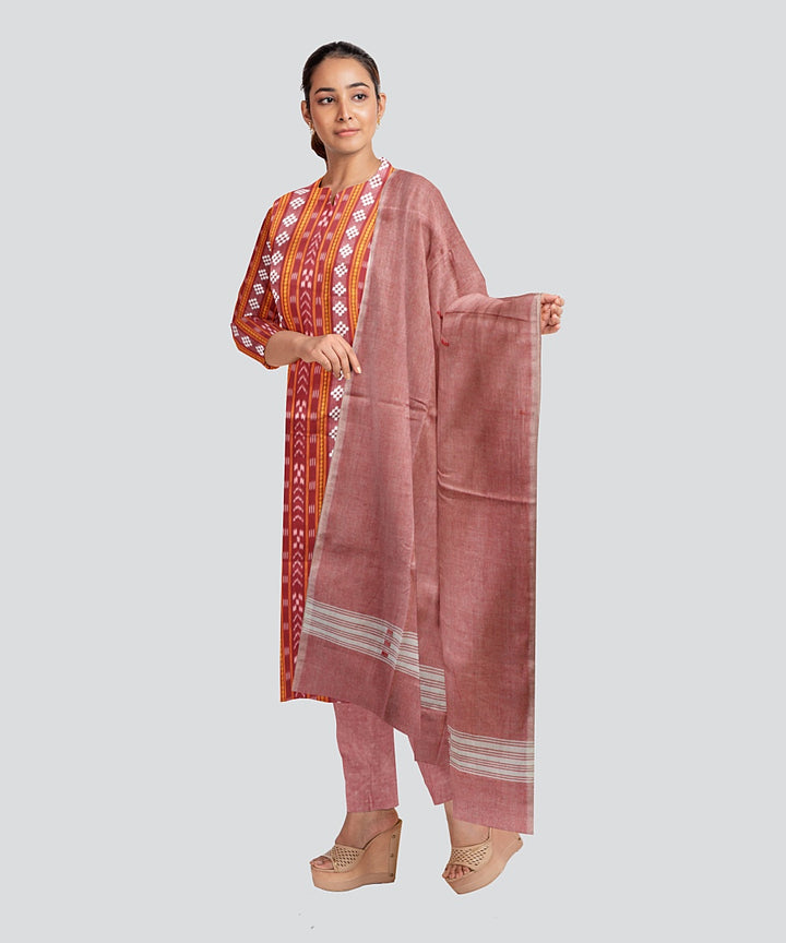 Maroon Coral Pink Handloom Cotton Nuapatna Dress Material