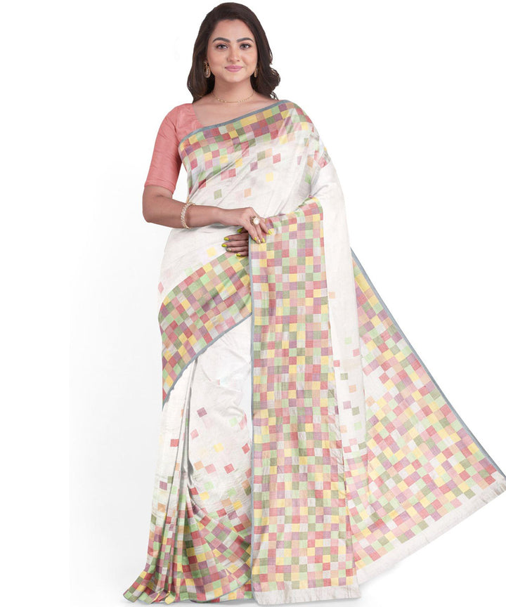 White multicolor silk handwoven jamdani saree