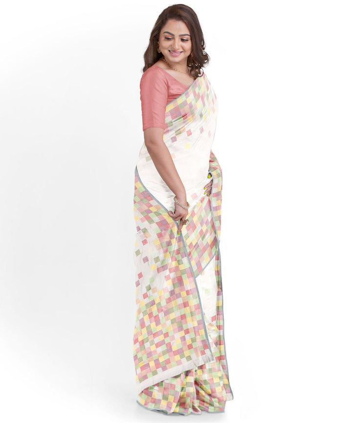 White multicolor silk handwoven jamdani saree