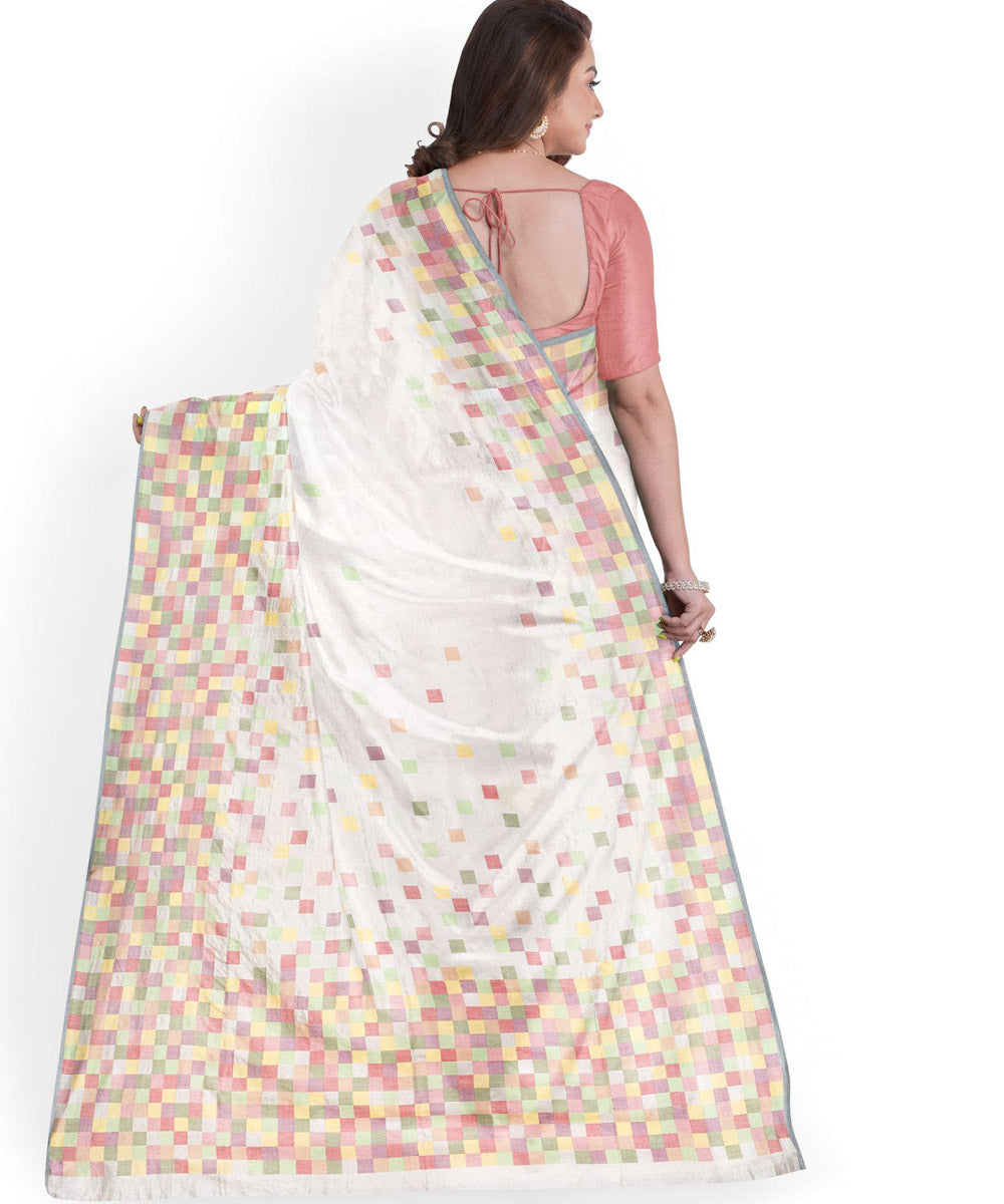 White multicolor silk handwoven jamdani saree