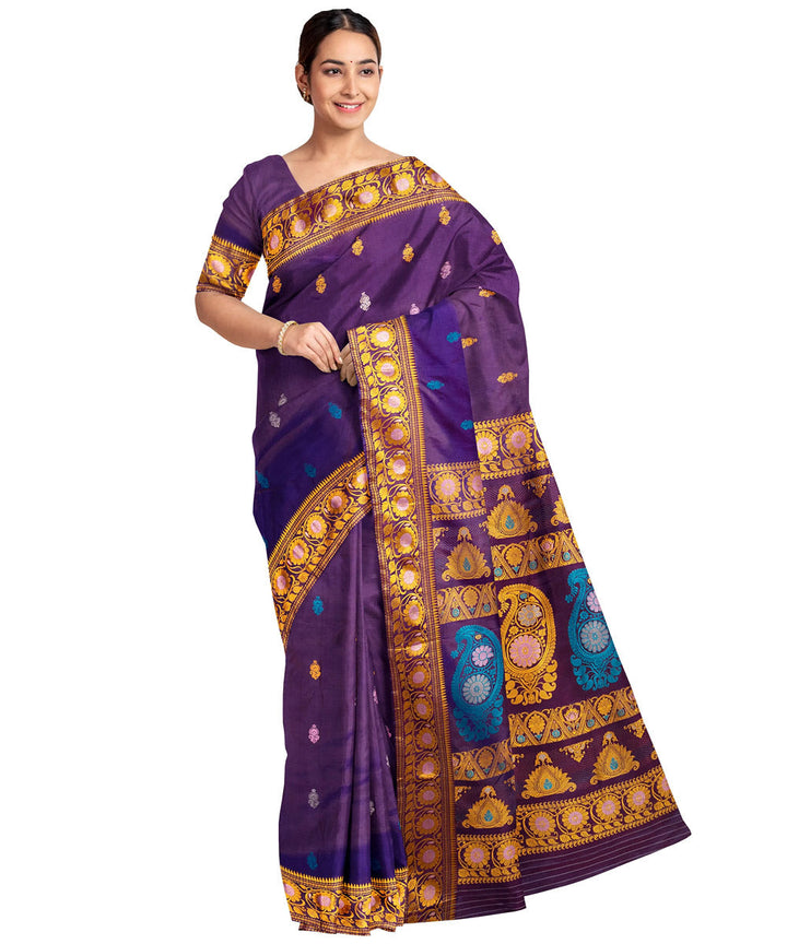 Violet multicolor silk handwoven baluchari saree