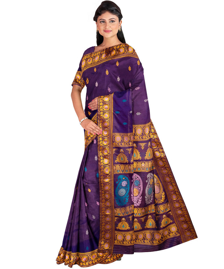 Violet multicolor silk handwoven baluchari saree