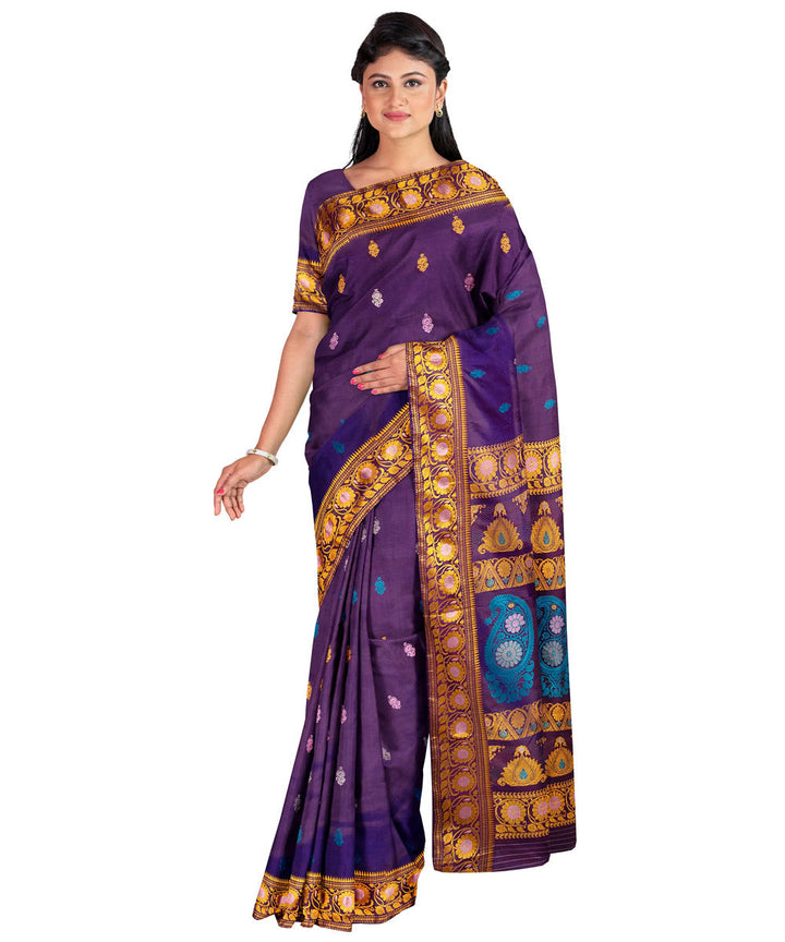 Violet multicolor silk handwoven baluchari saree
