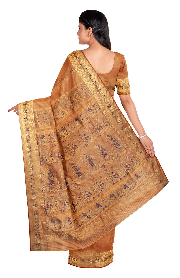 Peach mina work handwoven baluchari silk saree