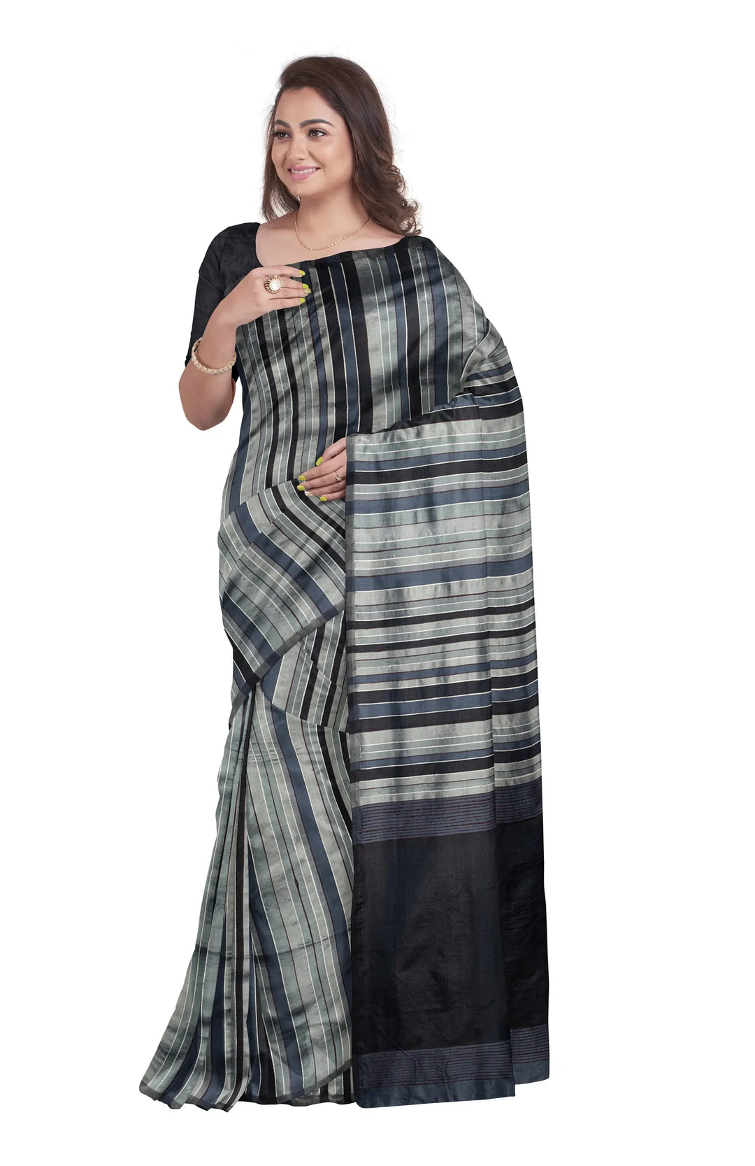 Handwoven Tangail Silk Saree - Shades of Blue