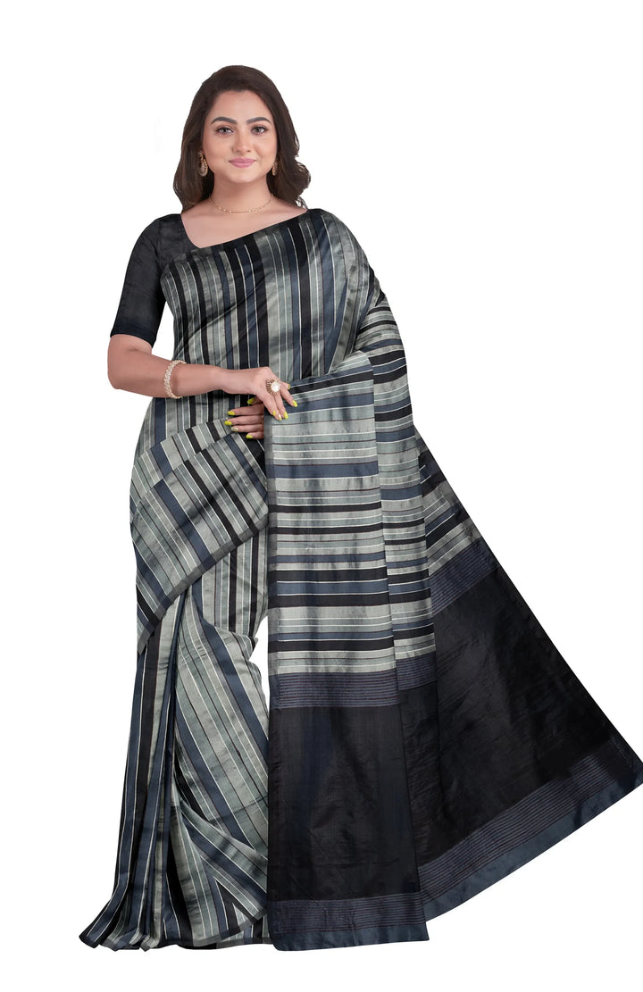 Handwoven Tangail Silk Saree - Shades of Blue