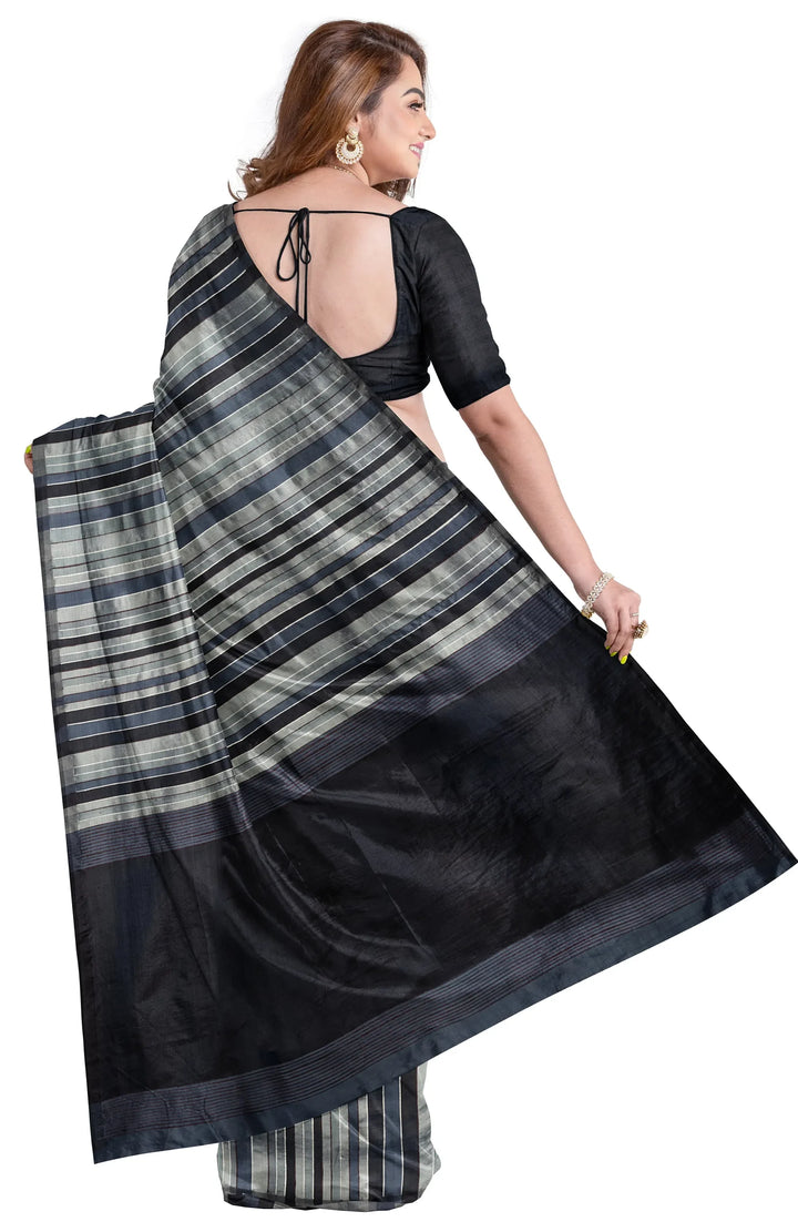 Handwoven Tangail Silk Saree - Shades of Blue