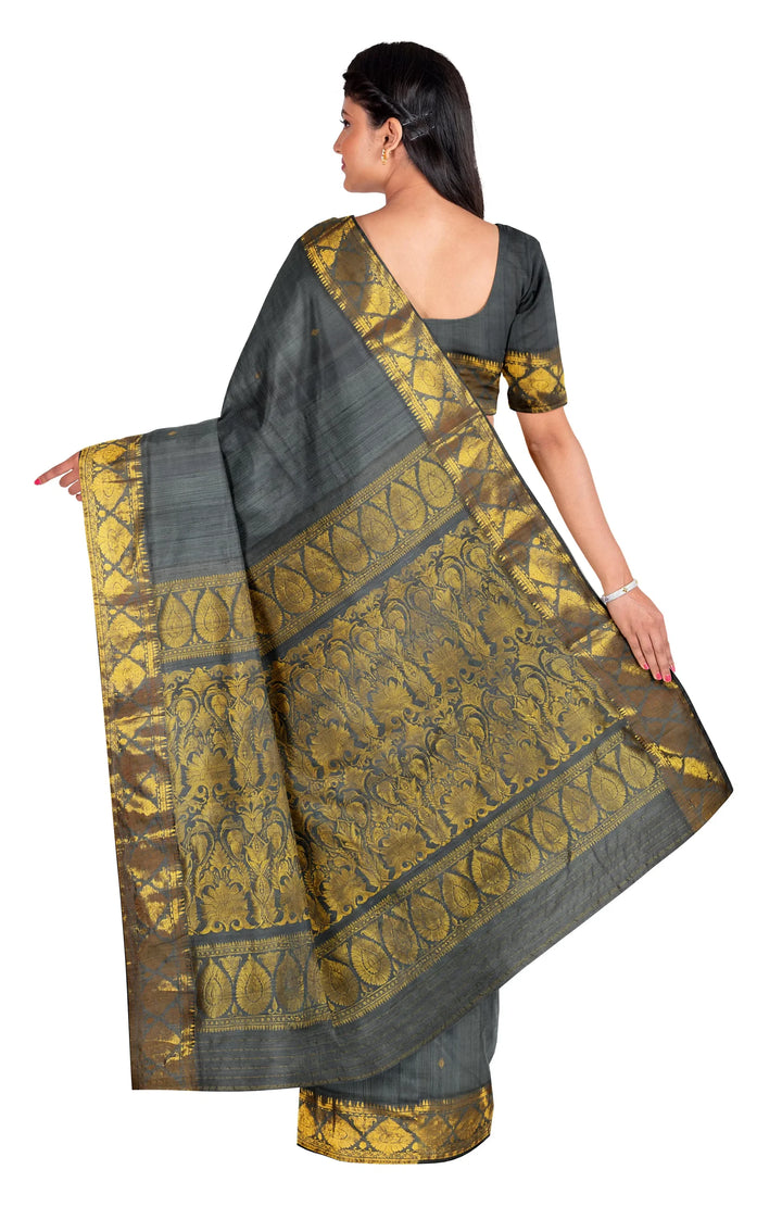 Grey handwoven baluchari silk saree