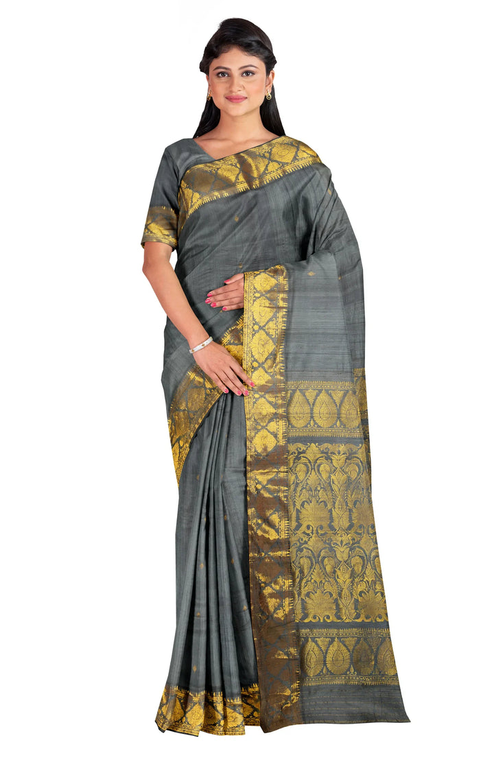 Grey handwoven baluchari silk saree