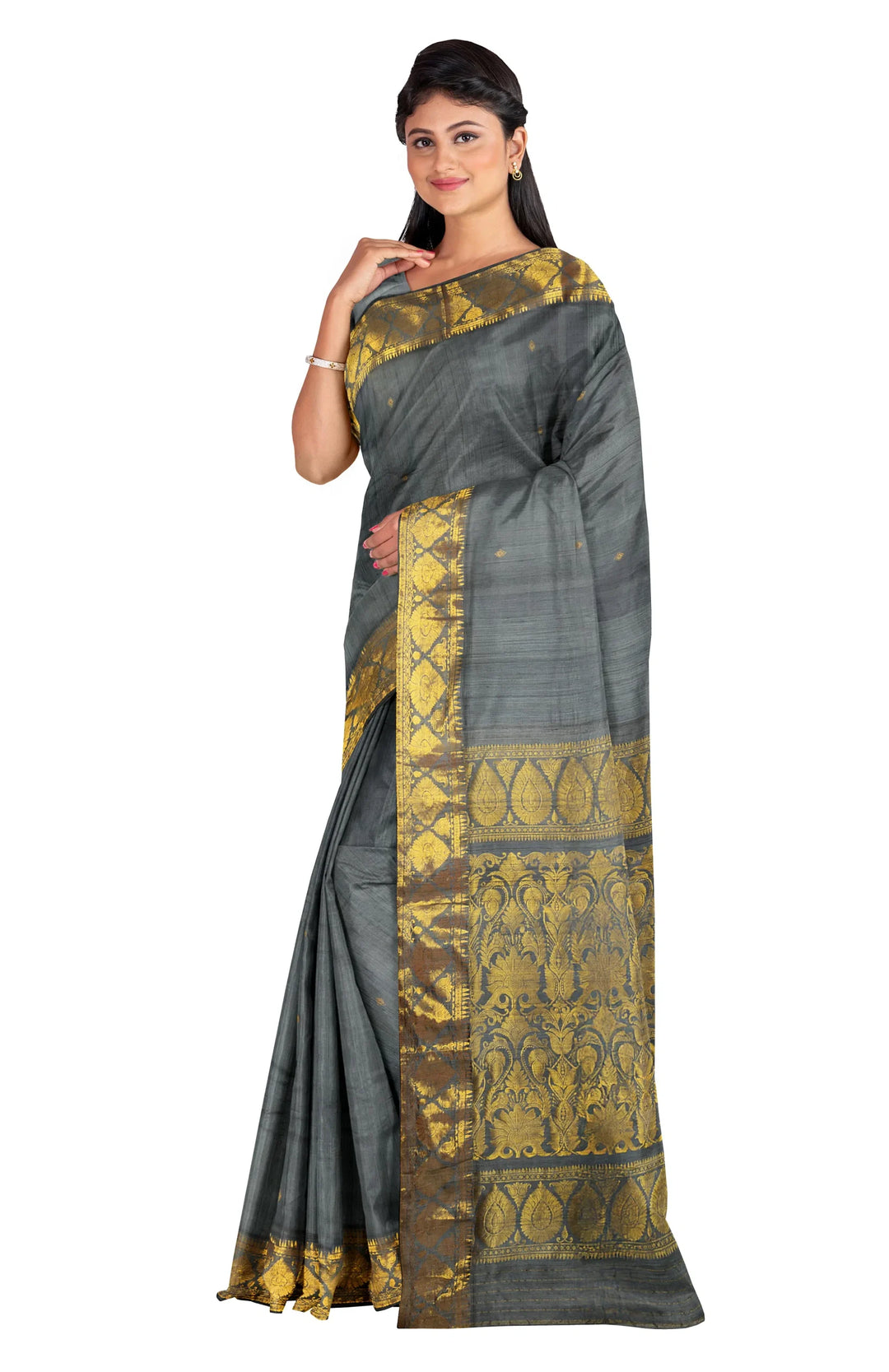 Grey handwoven baluchari silk saree