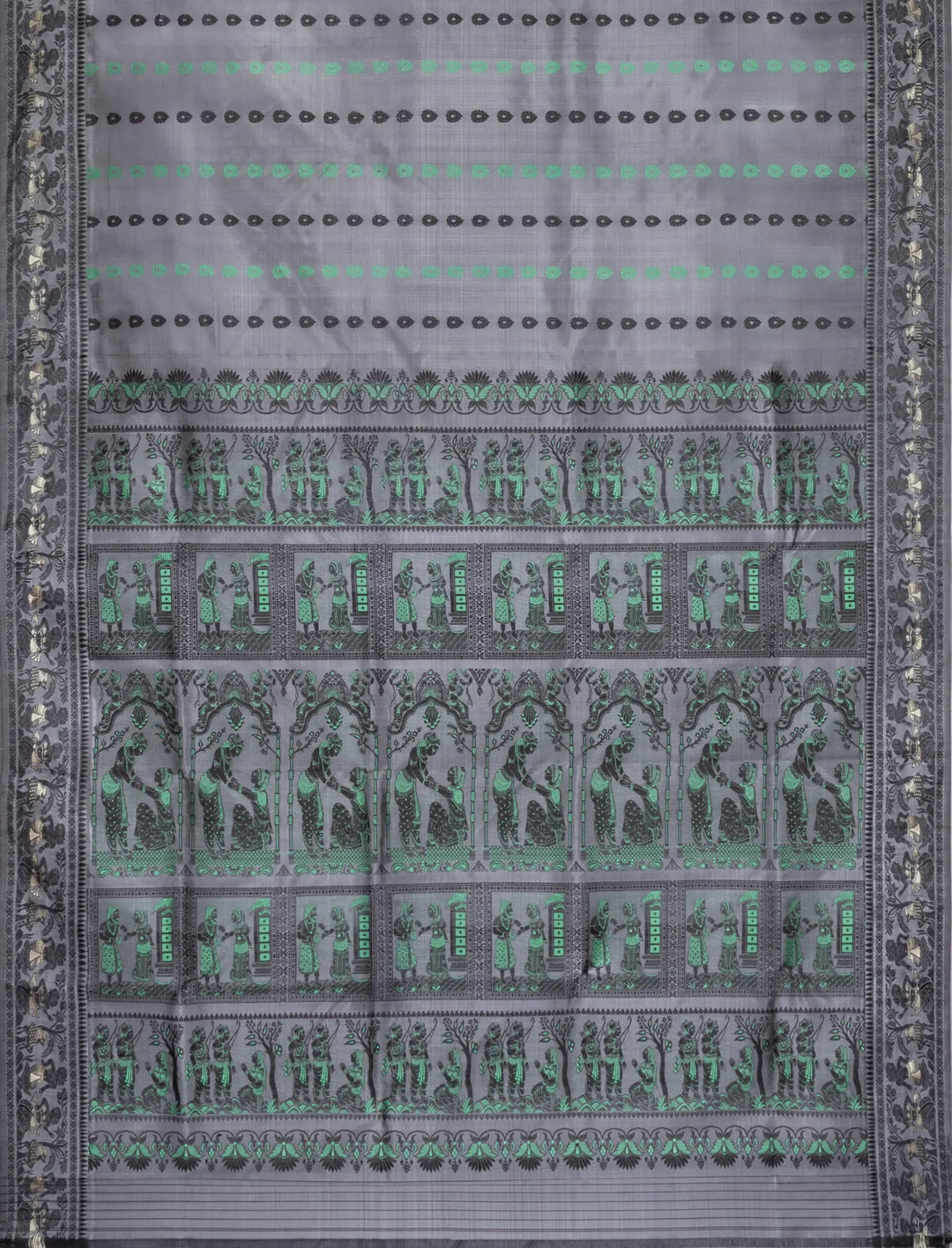 Grey black handwoven baluchari silk saree