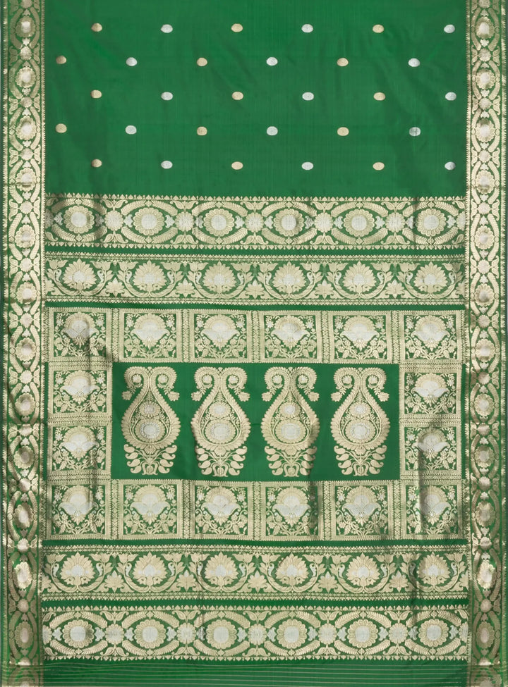 Dark green handwoven baluchari silk saree