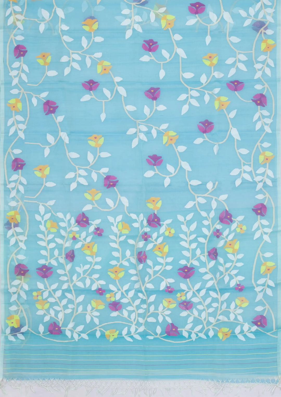 Kora Silk Jamdani Saree - Sky Blue