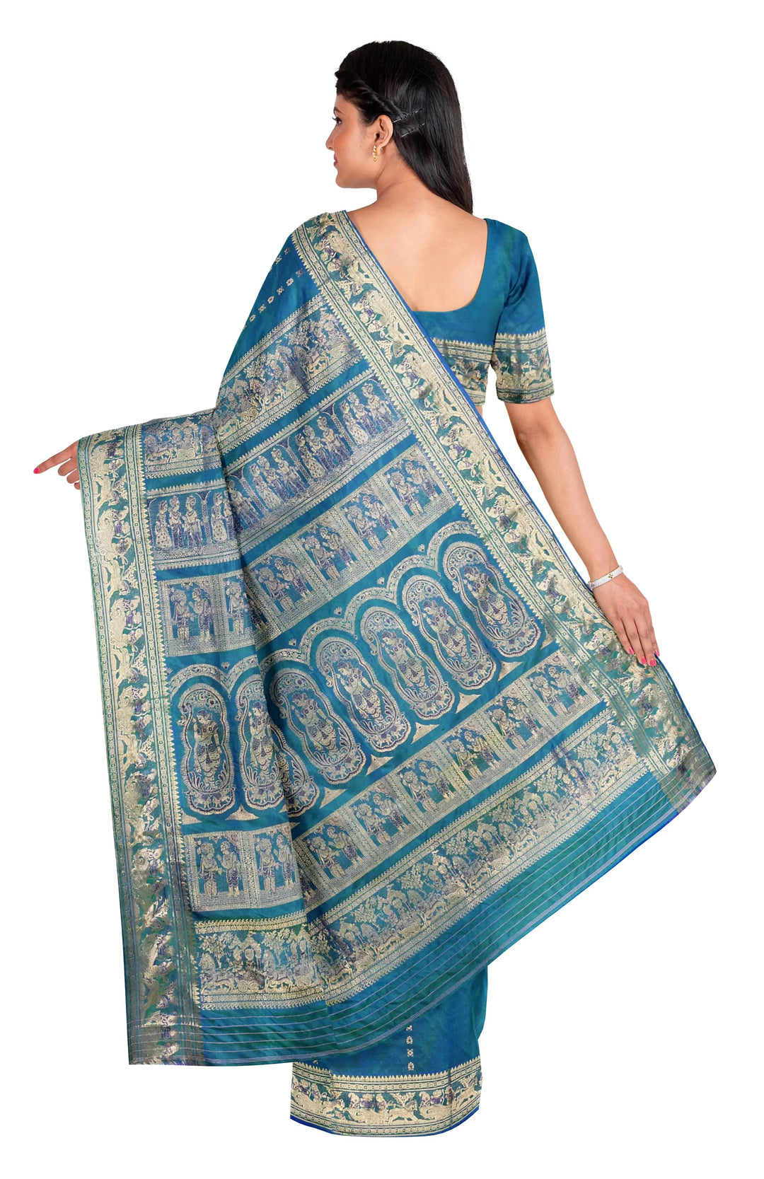 Dark green swarnachari handwoven baluchari silk saree