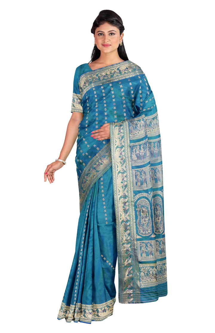 Dark green swarnachari handwoven baluchari silk saree