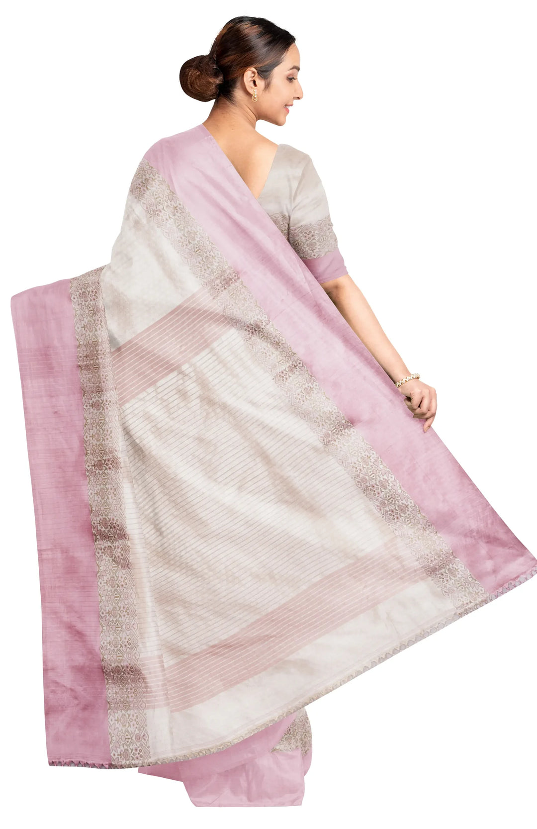 Handwoven Tangail Silk Saree - Off-White